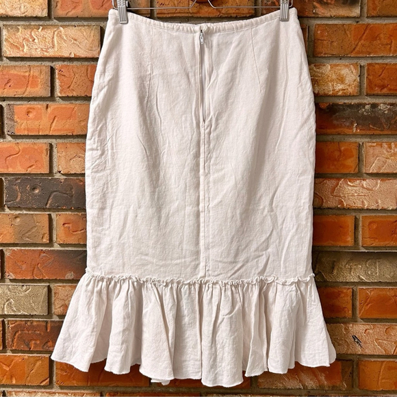 Vintage Linen Pale Pink Midi Skirt with Ruffle Hem + Adjustable Waist - Picture 4 of 6